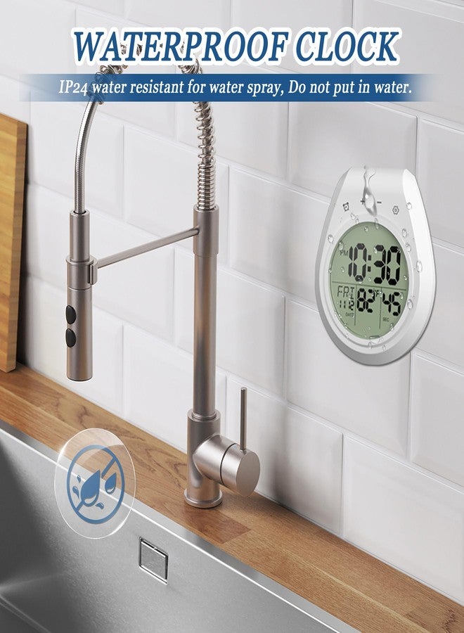 USAOSHOP Digital Bathroom Clock Waterproof Shower Wall Clock Shower Timer with Temperature Display, Calendar, Suction Cup Hanging Hole, White - Image 3